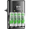 EBL 4 x AA Batterie con Plug Caricabatterie Universale, Carica Rapida per AA & AAA & 9V Batterie Ricaricabili, LED Indicatore Pieghevole Compatto