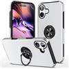 BAFUGU Cover per iPhone 16 Plus, Supporto Girevole a 360° Anello in Metallo, Protezione Antiurto a Doppio Strato, Antigraffio, Anti-impronte, Custodia iPhone 16 Plus (Argento)
