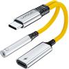 LAMSCAT Adattatore jack per cuffie USB C e ricarica, 60 W, 2 in 1, USB C a jack 3,5, ricarica rapida per Samsung S24 Google 8, Xiaomi Huawei iPad (giallo-60)