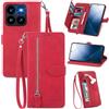 MOJIA Custodia Portafoglio per Xiaomi 14T PRO, Pelle PU Flip Cover per Telefono con Guscio Interno in TPU, Multifunzione Porta Carte con Cinturino Polso. Rosso