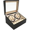 Aangeebone Movimentatore automatico per orologi Watch Winder Box 4 + 6 orologi con finestra in vetro trasparente, Nero , Vintage