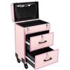 JDBDU Valigetta professionale per unghie con ruote a 360° e manico telescopico, grande, rosa, con 2 cassetti e serratura, mobile beauty case per viaggi