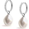 Secret & You Orecchini a cerchio da 16 mm con perla d'acqua dolce barocca 11-12 mm con ciondolo intercambiabile e zirconi per donne Secret & You - Argento Sterling 925 rodiato
