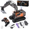 LTFIOON Escavatore RC 3-in-1 Telecomandato con Benna Artiglio e Trivella in Metallo, 2.4GHz 14 Canali | Rotazione 680° | Effetto Vapore ad Acqua, Giocattolo Costruzione Regalo per Bambini 3-12 Anni