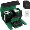 TiMOVO Scatola Porta Mazzi di Carte Magic, Scatola Magnetica con 2 Commander Display e 4 Divisori per 200+ Carte e 1 Vassoio per Dadi, Deck Box in Pelle per Carte Magiche MTG YuGiOh TCG CCG,Nero&Verde