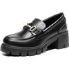 DREAM PAIRS Mocassini Donna Classici Comodi,Nero,39 | Tacco 5,5 cm, plateau 2,1 cm, suola carrarmato, collare imbottito, soletta 5 mm, slip-on.
