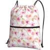 YYHWHJDE Zaino da palestra impermeabile con stampa floreale rosa e viola, con coulisse, leggero, pieghevole, con tasca con cerniera, per viaggi ed escursioni