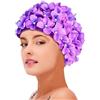 Generisch Cuffia da nuoto da donna, con motivo decorativo a petali di fiori 3D, morbida e confortevole, simpatica cuffia da nuoto in stile retrò per donne adulte, protezione dell'udito per acconciature lunghe e