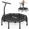 BCAN Trampolino da interno, Ø 130 cm, trampolino fitness silenzioso per adulti con manubrio, mini trampolino preassemblato, capacità di carico 204 kg - Nero