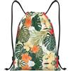 RRhgipp Foglie di vegetazione Con Fiori di ibisco Coulisse Zaino Sport Palestra Sackpack Tasca Resistente all'acqua Borsa Della Corda Delle Donne Uomini Scuola, Nero , M, Classico