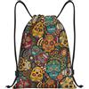RRhgipp Zainetto con coulisse in stile zucchero e teschi sport palestra zaino tasca resistente all'acqua borsa a corda donna uomo scuola, Nero , M, Classico