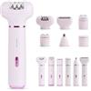 Focenat Rasoio Elettrico Donna 6 in 1, Rasoio Intimo Donna Uso Secco e Bagnato, Trimmer Bikini e Rasoio Corpo Donna con Tagliapeli Naso, USB-C, IPX6 Impermeabile per Gambe Ascelle Zona Bikini