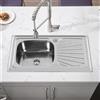 OHMG Lavello da cucina Vasca singola in Acciaio Inox Spazzolato,Lavello da Cucina in Acciaio Inossidabile,Lavabo Cucina Incasso,Tondo Quadrato Lavandino con foro per rubinetto (90 * 50 * 15cm)
