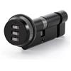 SORWDUERM 65 mm (32.5/32.5T) Cilindro europeo a bottone Nero, alta sicurezza, anti-grimaldello, anti-foratura, per porte UPVC, legno, composite