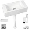 TECKZOON Lavabo sospeso, bianco, 40 x 20 x 11 cm, mini lavandino rettangolare in plastica, montaggio a parete o da appoggio, con tubo dell'acqua da 75 cm