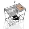 FTGENSM Utility Sinks for a Laundry Room, Freestanding 304 Stainless Steel Sink, Commercial Kitchen Washing Sink 1 Compartment with Faucet, for Garage,Restaurant,Kitchen,Laundry Room,Indoor Outdoor (Size : S