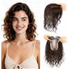 EREE HAIR 3,5x5,5 Topper per capelli umani ricci fatti a mano con base in seta per donne, parte libera 12 Topper per capelli ondulati e diradati per uso quotidiano Toupee da donna Marrone castagna