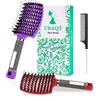 URAQT Spazzola per Capelli Curva con setole di Cinghiale, 3 Pezzi Spazzola Capelli con Pettine Coda per Capelli, Adatta Styling a Capelli Lunghi, Fini, Ricci o Lisci, Crespi, Mossi (Rosso+viola)