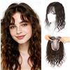 EREE HAIR Topper per capelli ricci con base in seta intrecciata a mano da donna, veri capelli umani, 12 Topper per capelli ondulati e diradati con frangia, clip per toupet da donna marrone castagna