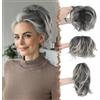 FESHFEN Coda Capelli Extension Corta con Pinza Sintetici Posticci per Donna | Coda Finta Capelli con Filo Metallico Piegabile Ciuffo DIY Ponytail Extensions Coda di Cavallo, Grigio Nero Punte Bianche