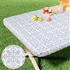 misaya Tovaglia rettangolare in vinile, con retro elastico in flanella, 100% plastica impermeabile, adatta per tavoli pieghevoli da 1,8 m, per picnic, campeggio, attività all'aperto (grigio argento