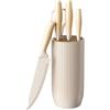 Crynvor 6 Pezzi Set Coltelli da Cucina con Manici Ergonomici, Ceppo Coltelli da Cucina, Set Coltelli da Cucina con Ceppo, Set di Coltello da Cucina per Pane, Carne, Verdura e Frutta(Bianco Sporco)