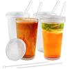 Shodiffy Bicchieri Acqua Vetro con Coperchio e Cannuccia, 4 Pezzi 350ML Tazza Bicchiere Vintage Trasparente Ondulazione Bicchieri Acqua per Soda Cocktail Latte Caffè