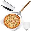Brunexis Pala per pizza forata 40x30.5 cm con manico in legno - Pala pizza in acciaio inox e alluminio antiaderente con tagliapizza - Palino per pizza/Spatola pizza - Accessori pizza per basi croccanti fatte