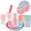 Shodiffy Stoviglie per Feste di Compleanno, 125 Pcs Piatti Set Stoviglie Decorazioni con Piatti Carta Tovaglioli Tazze Cannucce Riutilizzabile 25 Ospiti (rosa)
