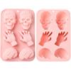 Ipotkitt 2 stampi in silicone rosa a tema Halloween per caramelle a forma di teschio mano cervello stampi gommosi per gelatina fondente cioccolato caramelle ghiaccio torta fai da te artigianato keto