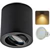 Sweet Led Faretto da superficie GU10, orientabile, Ø 80 x 84 mm, faretto da soffitto nero spazzolato, con LED da 5 W, 230 V (3000 K bianco caldo), faretto da superficie, faretto rotondo