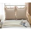 Meaning4 Federe per cuscini Gingham a quadretti con volant, copricuscini a scacchi beige e bianchi, copricuscini decorativi quadrati a quadri 45,7x45,7 cm, federe in cotone lavato con chiusura a cerniera per