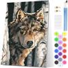 EOBROMD Dipingere con i Numeri Adulti con Telaio, Lupo Paint by Numbers, Foresta Kit di Pittura acrilica Fai-da-Te per Adulti con Pennelli Pittura a Pigmento Acrilico 20x30cm