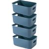 EURXLQ 4 Pezzi Cestini Portaoggetti Plastica Scatole Organizer con Manici,Contenitori per Armadio,Contenitore Plastica,Organizer Portaoggetti per Cucina Bagno Cosmetici (Blu, 30×20×12 cm)