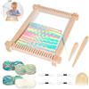 JABNOW 12 Pezzi Kit per Tessitura del legno, Telaio in legno per Tessitura 28*24cm, Kit Telaio per Tessitura Con Bastoncini Dentati/Bastoncini Dritti/Pettine da Maglia/Ferri da Maglia/Fili da Ricamo e lana