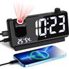 Viitech Sveglia con Proiettore, Grande Display a LED 3 Livelli Luminosità dello Schermo, Sveglia con Proiettore Soffitto con Temperatura Umidità, Doppia Sveglia Snooze 12/24H, due Porte USB
