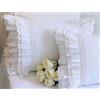 Meaning4, federe bianche con ricamo in pizzo e volant, in cotone, da 50 x 75 cm, stile elegante e lussuoso, 2 pezzi