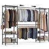 Himimi Stand Appendiabiti Estensibile con 4 Barre e 6 Ripiani Regolabili in Altezza, Appendi Abiti da Terra Robusto, Armadio Aperto in Metallo, Porta Abiti per Cabina Armadio, 35×(182-240)×180cm, Nero