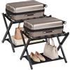 COSTWAY Portavaligie Pieghevole, Porta Valigie con Struttura in Legno Massello, Portapacchi a 2 Ripiani per Hotel e Viaggio, Portata 60 kg (2 pz,Nero)
