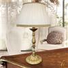 Generico LUCECLASS - C520 Lampada da comodino, da tavolo classica artigianale in puro ottone satinato e cristallo, con paralume in misto seta plissettato avorio, per camera da letto, soggiorno, hotel.