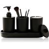 Rokahebi 4-Teiliges Badezimmer-Set Matt Schwarz - Moderno Set di Accessori per Il Bagno con Dispenser di Sapone, Bicchiere, Contenitore & Vassoio - Organizzatore in plastica per lavandino & Bagno