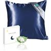 townssilk Federa seta cuscino,100% naturale seta di gelso 19momme,doppia faccia,benefica per capelli e pelle,ipoallergenica,cerniera nascosta,1 pz,80x80cm,Navyblue