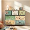 SUNFECILI Cassettiera con cassetti in tessuto per camera da letto, stile vintage, credenza floreale retrò, cassettiera per cucina, ufficio, corridoio, soggiorno (7 cassetti)