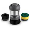 DWECO Spazzola per Piatti con Dispenser di Sapone, Set con 1 Testina di Ricambio e 1 Spugna, Dispenser Ricaricabile, Spazzola Cucina per Pentole, Padelle e Stoviglie