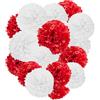Capesaro Pompon decorativi, 12 pezzi di fiori di carta, colore rosso, bianco, carta velina, pom poms, decorazione per feste, addio al nubilato, decorazione di matrimonio, decorazione di compleanno