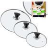 KADAX Set di coperchi universali in vetro con maniglia, set di coperchi resistenti al calore in diverse misure, coperchio in vetro per pentola, padella (20 + 24 + 28 cm, manico nero opaco) (K8380)