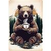 DOODLREAM Targa in metallo con orso che beve caffè, decorazione da parete retrò