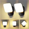 HaoDrisk 2 Pezzi LED Applique da Parete Esterno - Applique da Interno 18W 3000K IP65 Lampade da Parete per Esterni 360° Regolabile Faro LED per Esterno Terrazza Corridoio Giardini