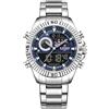 NAVIFORCE Orologio da uomo di lusso, doppio fuso orario, analogico-digitale, al quarzo, luminoso, impermeabile, 3 atm, in acciaio inox, orologio da polso