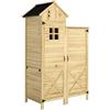 Outsunny Capanno per Attrezzi a 2 Zone con Ripiani Regolabili in Legno